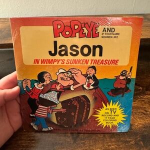 Vintage Popeye In Wimpy’s Sunken Treasure Jason 7” Vinyl and Coloring Book